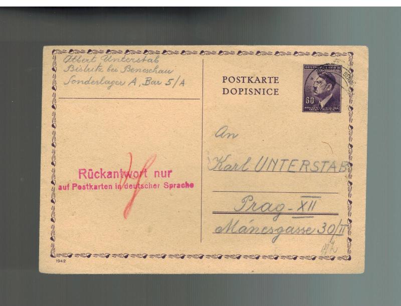 1945 Bistritz BM Germany Concentration Camp Postcard Cover Albert Unterstab