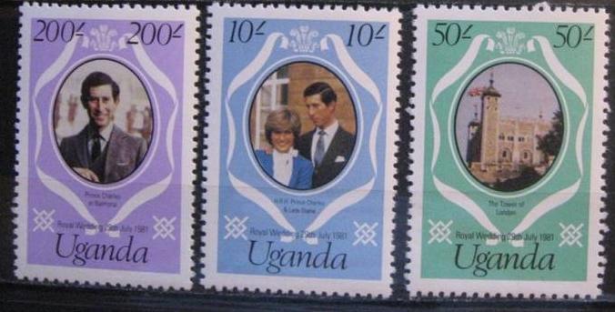 1981 Uganda Scott 314-316  Royal Wedding Changed Colors MNH