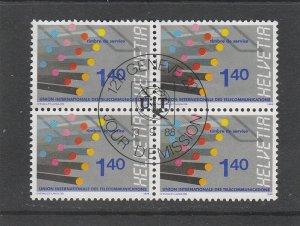 Switzerland  Scott#  10O14  Used Block of 4  (1988 Fiber Optic Communication)