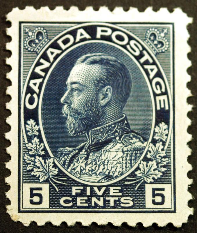 Canada #111a 5c Indigo 1914 King George V VF Unused Lightly Hinged Rare CV $400+