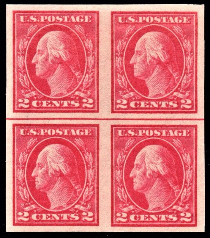 US 409 MNH VF 2 Cent Washington Imperforate Horiz. Centerline Block of 4 GEM