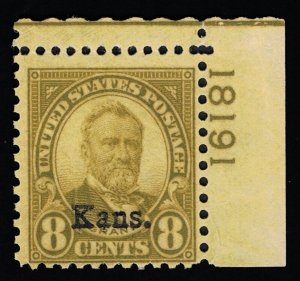 EXCELLENT GENUINE SCOTT #666 F-VF MINT OG NH 1929 PLATE #18191 SINGLE KANSAS