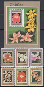 BENIN Sc# 1127-33 CPL MNH SET of 6 + SOUVENIR SHEET of VARIOUS ORCHIDS