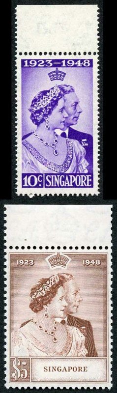 SINGAPORE SG31/2 1948 RSW 10c and 5 dollar upper marginal U/M