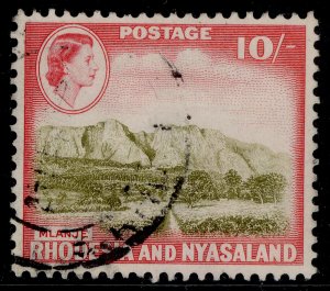 RHODESIA & NYASALAND QEII SG30, 10s olive-brown & rose-red, FINE USED. Cat £26.