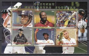 Congo Rep., 2009 issue. Cricket Sport, sheet of 6.