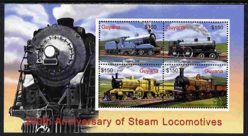 Guyana 2004 Bicentenary of Steam Locomotives perf sheetle...