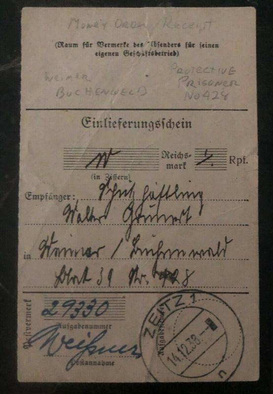 1938 Germany Concentration Camp KZ Money Order Receipt Buchenwald From Zeitz 