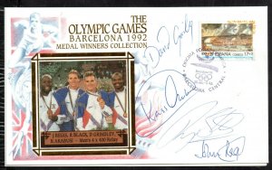 GB 1992 Olympics Relay Team signed Regis, Black, Grindley & Akabusi WS18701