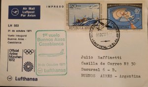 MI) 1971, ARGENTINA, FIRST BUENOS AIRES CASABLANCA LUFTHANSA FLIGHT, FROM BUENOS