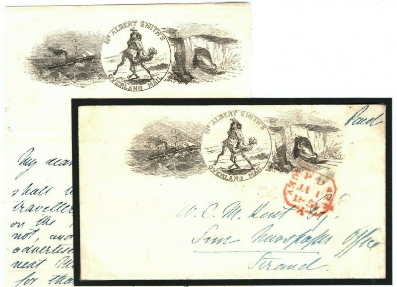 GB Advert Cover ALBERT SMITH Letter India OVERLAND MAIL 1854 London V.RARE A4G4