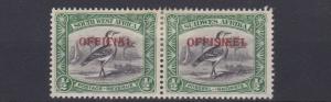 SOUTH WEST AFRICA  1945 - 50     S G  018    1/2D  BLACK & EMERALD OFFICIAL   MH