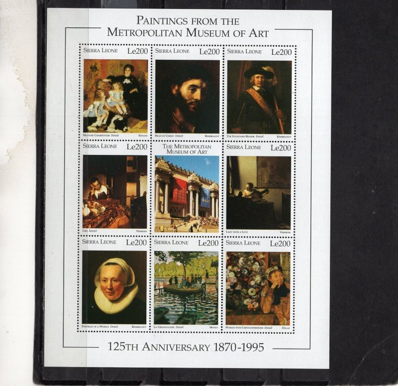 SIERRA LEONE 1996 PAINTINGS FROM METROPOLITAN MUSEUM SET OF 4 SHEETS & 4 S/S MNH 