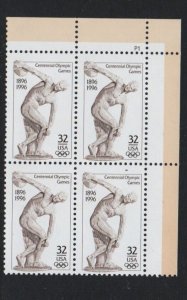 ALLY'S US Plate Block Scott #3087 32c Olympic Discus [4] MNH V/VF [STK]