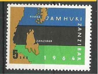 ZANZIBAR, 1964, MVLH 5sh, Map of Zanzibar and Pemba, flag Scott 316