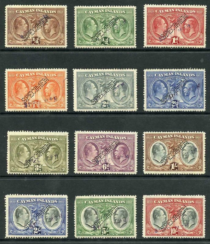 Cayman Is SG84/95s 1932 Centenary set of Perf AND H/S SPECIMEN (no gum)