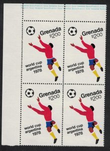 Grenada World Cup Football Championship Corner Block of 4 1978 MNH SG#956