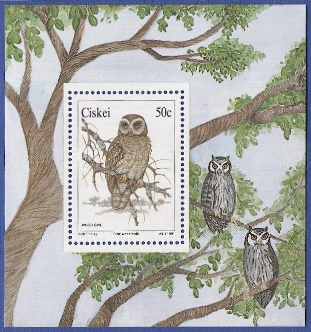 SOUTH AFRICA  Ciskei 1991, Sc 166a  VF MNH S/S souvenir sheet, Owl, Tree