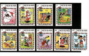 Caicos Islands 1983 - Disney - Christmas - Set of 9 Stamps - Scott #22-30 - MNH