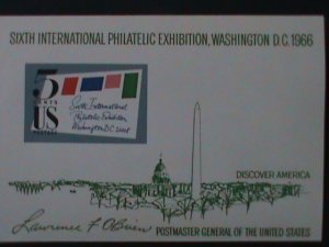 UNITED STATES-1966 SC#1311 6TH INTERNATIONAL STAMP SHOW-(WASH.DC) MNH S/S VF