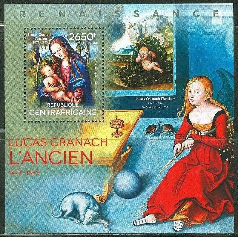 CENTRAL AFRICAN REPUBLIC 2014 ART LUCAS CRANACH THE ELDER SOUVENIR SHEET