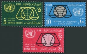 Egypt 596-598,hinged.Mi UAR 185-187. Declaration of Human Rights,15th Ann.1963.