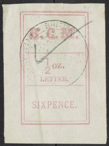 MADAGASCAR - BRITISH 1886 B.C.M CONSULAR MAIL 6D LETTER ROSE RED USED