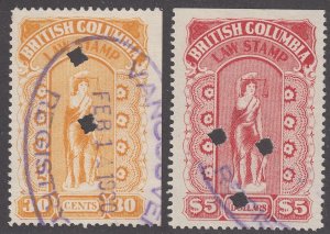 Canada Revenue BCL24, BCL27 Used British Columbia Law Stamps