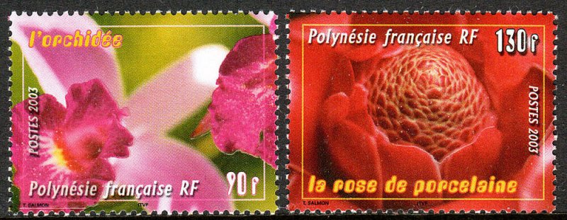 French Polynesia 859-860, MNH. Flowers. Orchid, Rose de porcelain, 2003
