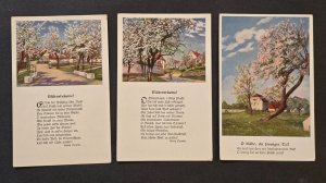 Lot of 3 Antique German Art Postcards Spring Blossoms Poems c1910s