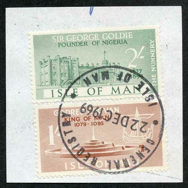 Isle of Man 2/- Green and 1/- Brown QEII Pictorial Revenues CDS On Piece