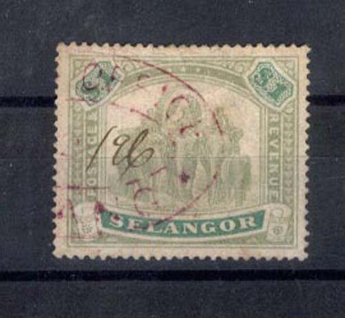 030198 MALAY SELANGOR 1895 elephants stamp #30198