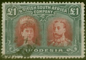 Rhodesia 1910 £1 Crimson & Slate-Black SG166a Fine Used Example