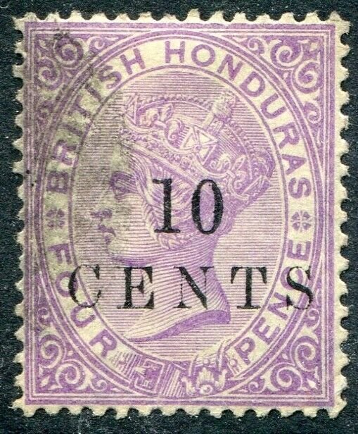 BRITISH HONDURAS-1888 10c on 4d Mauve Sg 28 GOOD USED V48340