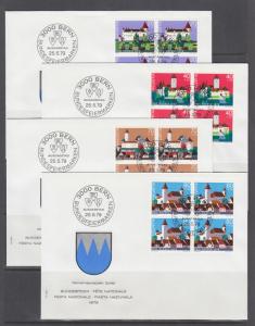 Switzerland Sc B439-B478 FDC. 1976-80 semi postals 10 cplt sets in blocks, VF