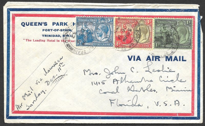 Doyle's_Stamps: 1932 Trinidad & Tobago Queens Park Hotel Cover