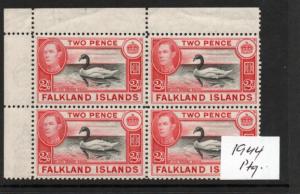 FALKLAND ISLANDS 1937/52 values, Blocks of fours verified and Unmounted.