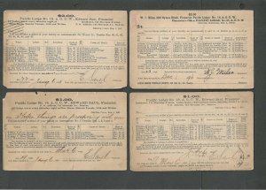 1896-1898 Group Of 4 AOUW (Ancient Order United Workmen) Pacific Lodge #18---