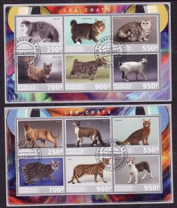 Gabon-2 used sheets-Animals-Cats-American Bobtail-2017-