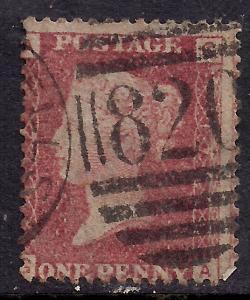 GB 1858 - 79 QV 1d Victoria Penny Red Plate 172  PMK 820 ( G & A ) ( A843 )