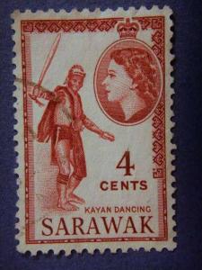 SARAWAK, Malaysia, 1955, used 4c. brown, Queen Elizabeth II