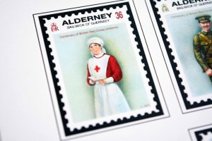 COLOR PRINTED ALDERNEY 1983-2018 STAMP ALBUM PAGES (80 illustrated pages)