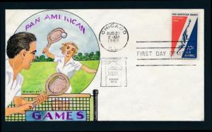 U.S. C56 Wm. Wright hand painted FDC, Tennis, Pan Am games,sports