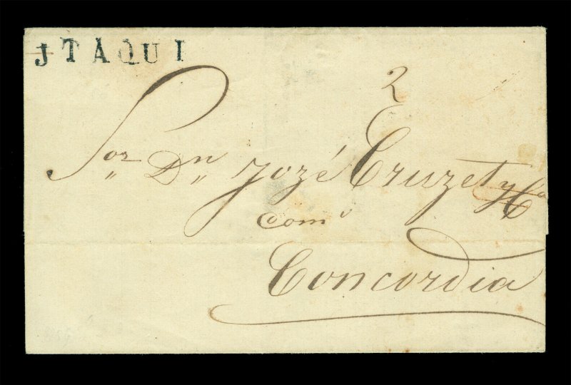 BRAZIL 1856.09.30  ITAQUI to Concordia (Argentina)+ 2r - the ONLY reported cover