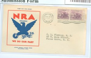 US 732 1933 3c National Recovery Administration pair/on an addressed FDC with a Linprint cachet with a Linn's Stamp News...