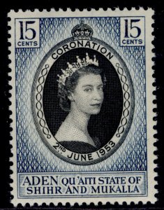 ADEN - Qu'aiti QEII SG28, 15c 1953 CORONATION, NH MINT.