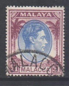 Malaya Malacca Scott 15 - SG15, 1949 George VI $1 used