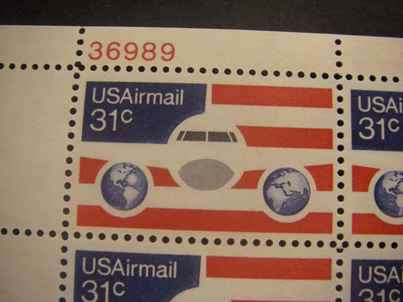 Scott C90, 31c Plane & Flag, PB4 #36989 x 4 Matched Set, MNH Airmail Beauties