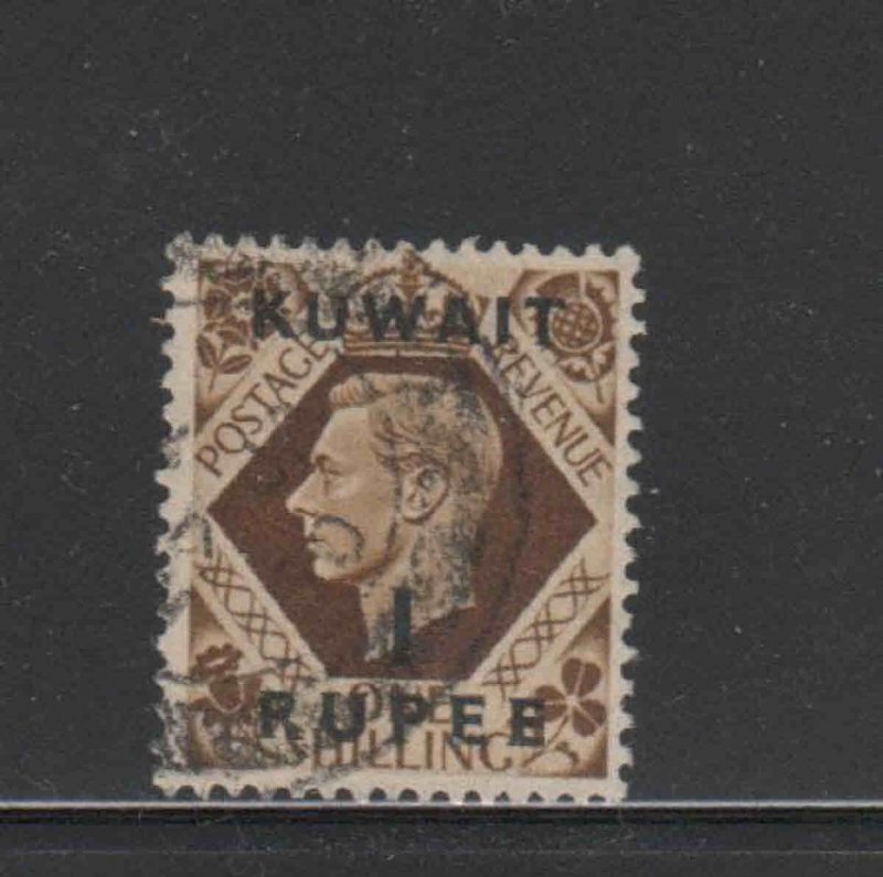 KUWAIT #79  1948  1r on 1sh   KING GEORGE VI SURCHARGED   F-VF  USED  d