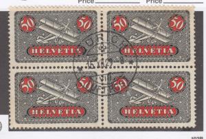 SWITZERLAND # C9 VF-SUPERB SON ZURICH CANCELLED BLOCK OF 4 CAT VALUE $68+